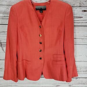 Linda Allard Ellen Tracey 100%Linen Orange Blazer Jacket Size 10